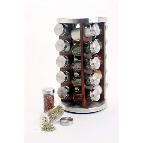 Orii GSR3519-D 20 Jar Acacia Wood Revolving Spice Rack, 8.5 x 8.5 x 14", Dark Stain