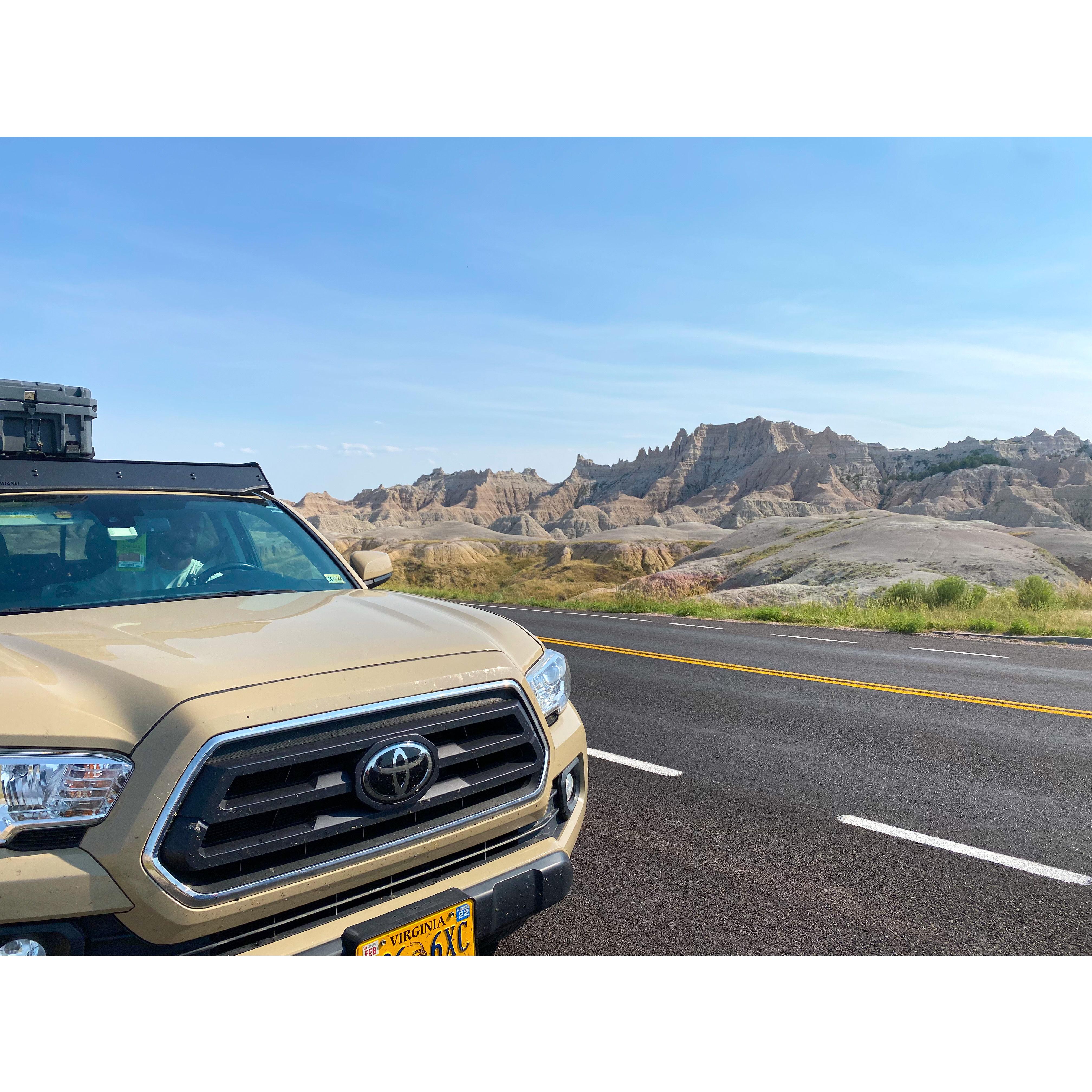 Loaded up the cars and moved to Colorado in August 2022. This photo was taken at a pit stop in Badlands National Park where it was a whopping 105 degrees!
