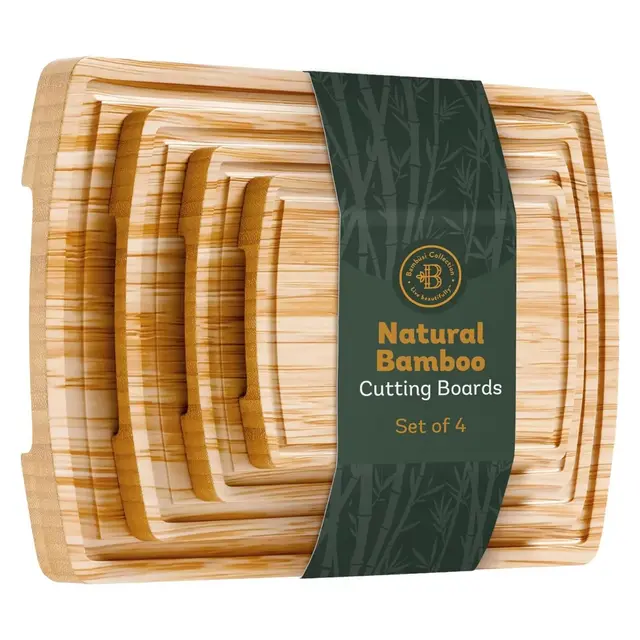 Wood Cutting Board - Bamboo Cutting Board Set, Wooden Cutting Boards for Kitchen with Deep Juice Groove, Side Handles - Wood Chopping Boards