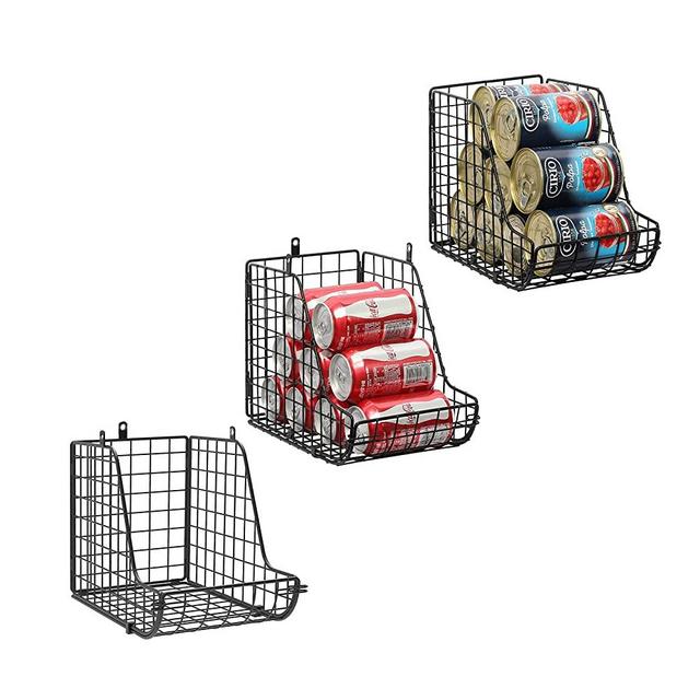 X-cosrack Standing Stackable Can Dispenser Storage Organizer Bins-3 Pack, Metal Wire Basket Beverage Pop Soda Can Rack Stand Kitchen Pantry Countertop Cabinets, Stacking Vertical Canned Food Holder
