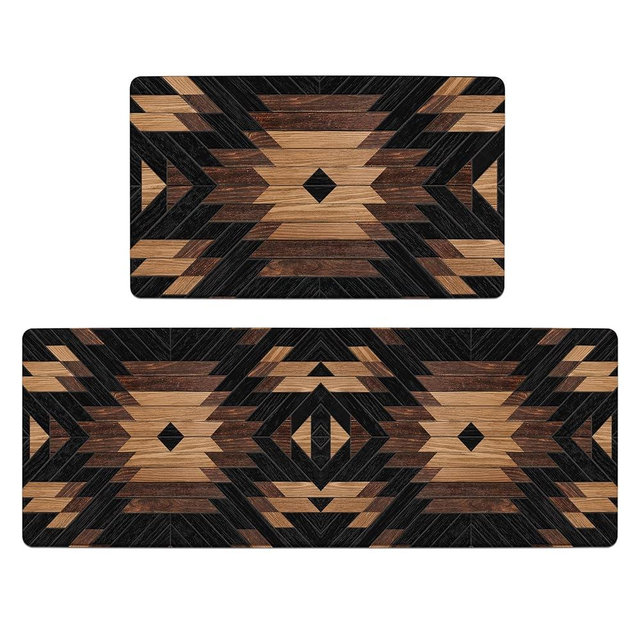 Boho Aztec Kitchen Rugs Sets of 2 Western Kitchen Decor Anti Fatigue Cushioned Kitchen Mats for Floor Non Slip Waterproof Comfort Standing Mat for Sink Laundry Office (Black, 17.5"x29.5"+17.5"x47")