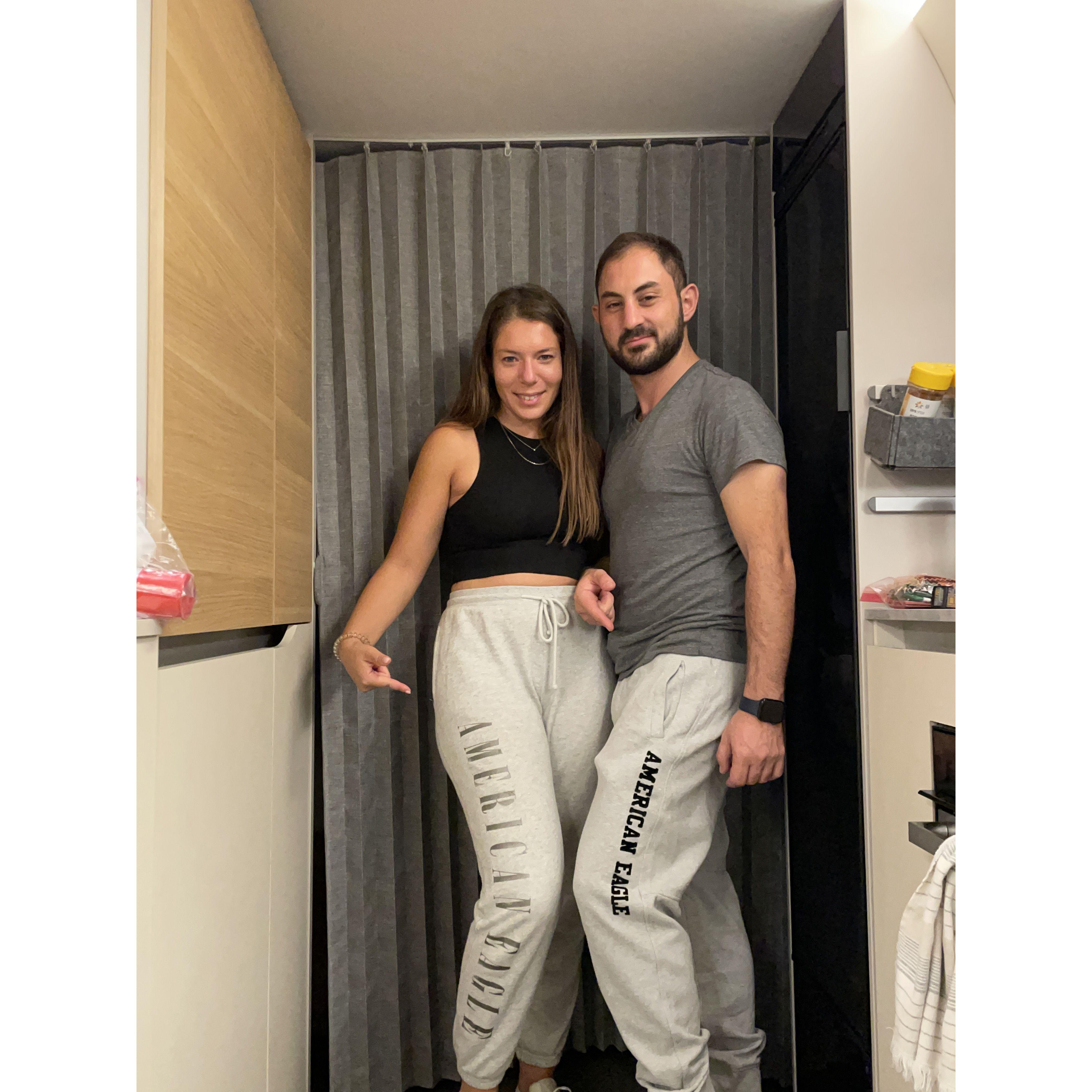 The moment we knew we were meant to be! Matching joggers!!