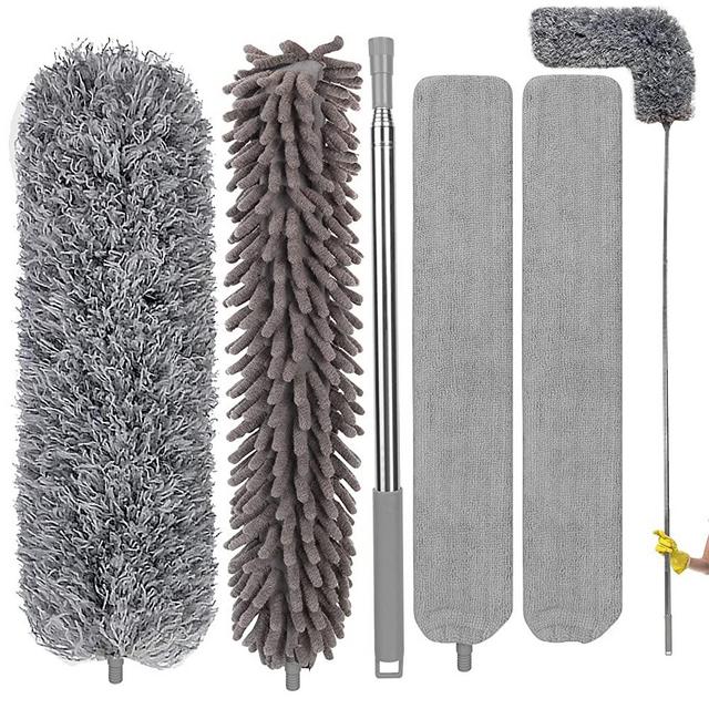 Microfiber Duster 5PCS, Feather Duster Kit with 30-100 Inches Telescoping Extension Pole, Reusable Bendable Dusters, Washable Lightweight Dusters for Cleaning Ceiling Fan, Cobweb, Furniture, Cars