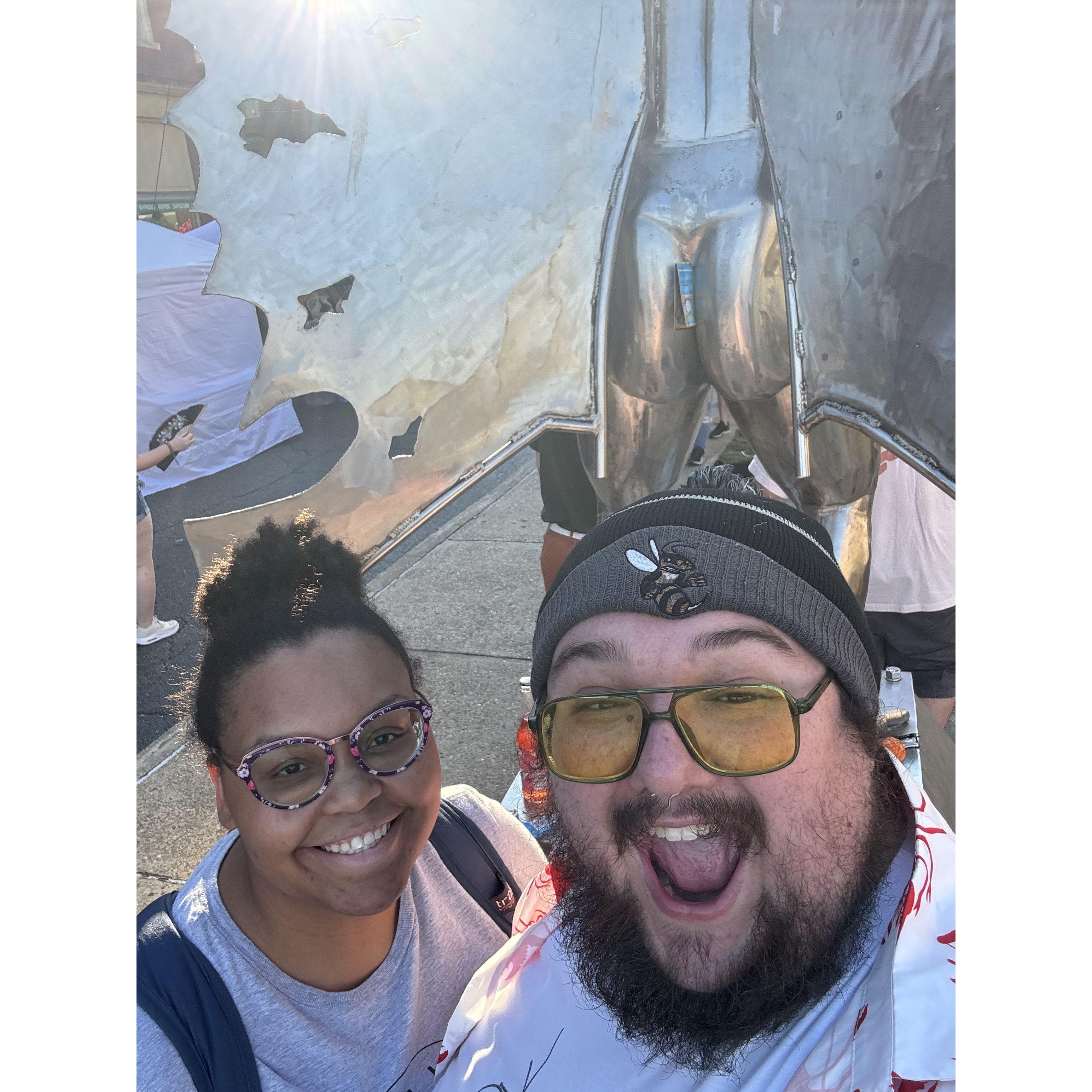 Taking a picture with The Mothman's butt.