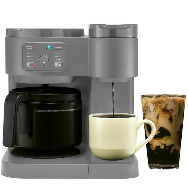 K-Duo Coffee Maker for Hot and Iced Drinks, Single Serve KCup Pod Brewer and 12 Cup Carafe Drip Coffee Pot, 60oz Water Reservoir,Pause & Pour Feature, Perfect for Home & Office Use (Moon Grey)