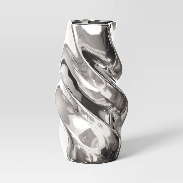 Large Silver Twisted Ceramic Vase - Threshold™