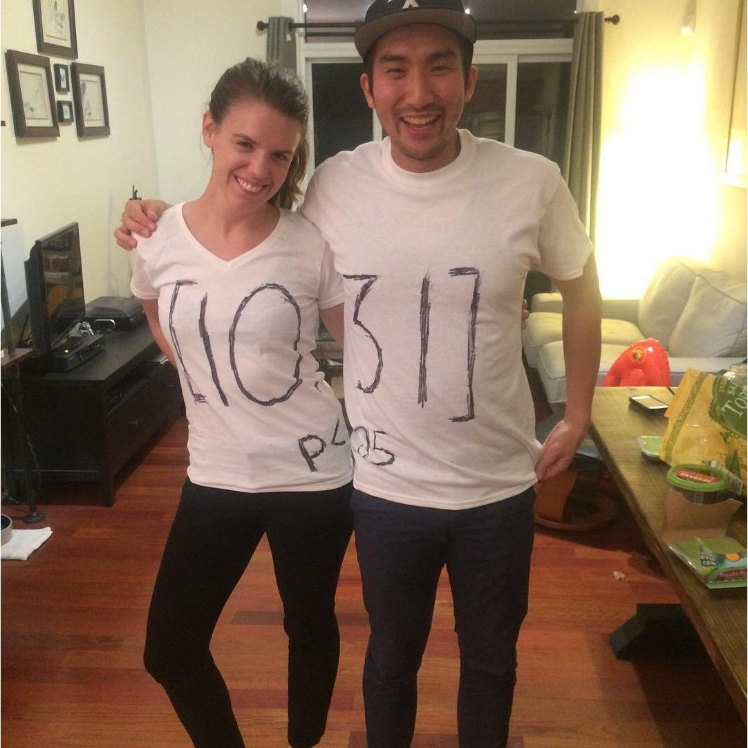 First couples Halloween costume! Mark forced Sarah to partake in a statistics-based costume.