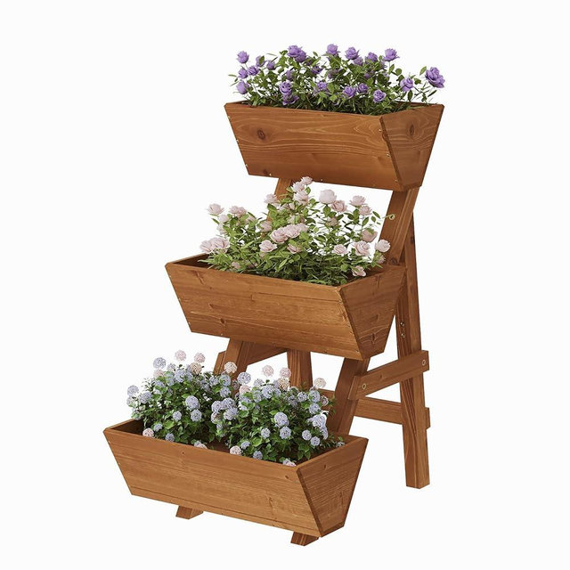 Dawnyard 3-Tiers Wooden Raised Garden Bed, Tiered Planter Box, Vertical Garden Planter,Wood Plant Stand for Patio, Balcony, Freestanding. (S)