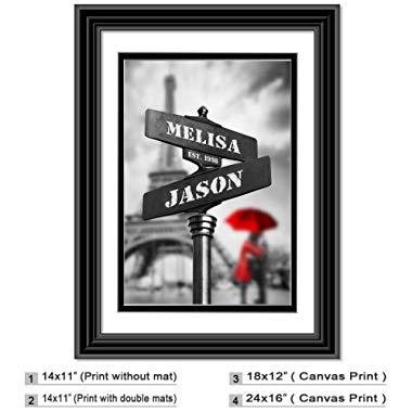 Lovers path-crossing sign - Personalized artwork with Couple's Names and date on, wedding Anniversary gift, Valentine's Day gift.
