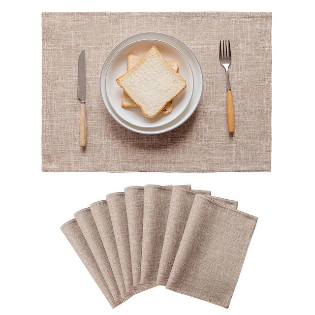 Home Brilliant Linen Place Mats Set of 8 Heat Resistant Dining Table Place Mats Cloth Placemats Kitchen Table Mats Placemat, Burlap