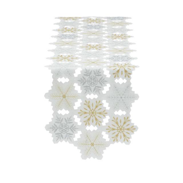 Design Imports Embroidered Snowflakes Table Runner