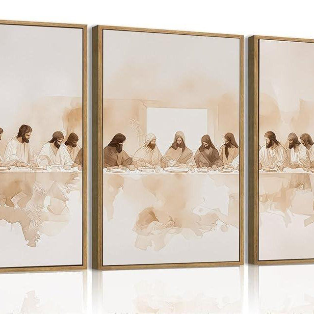 ZKFGPP 3 Piece The Last Supper Framed Wall Art Jesus and the Twelve Apostles Canvas Art Prints Religion Painting Christ Pictures Wall Decor for Dining Room Prayer Room Church Living Room 12x16in