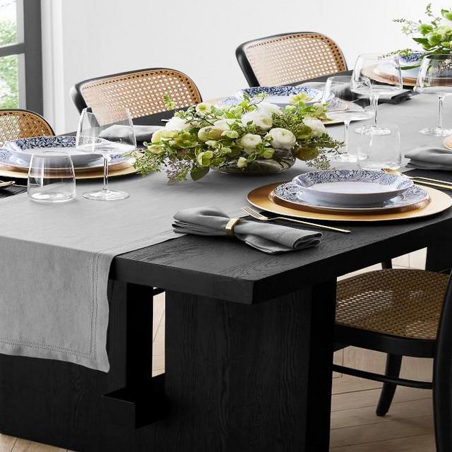 Linen Double Hemstitch Runner, Charcoal