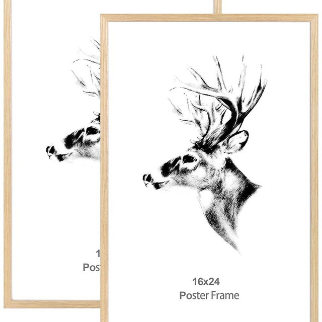 Yaetm 16x24 Frame Set of 2, Solid Oak Wood Poster Frame 16 x 24 inches, Wall Gallery 16x24 Picture Frame for Horizontal and Vertical Wall Mounted (2 pack, Oak)