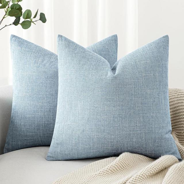 MIULEE 26x26 Inch Euro Linen Burlap Pillow Covers, Set of 2 Large Square Farmhouse Boho Decorative Pillows - Light Blue Home Decor for King Bed, Sofa, Couch, Bedroom,Livingroom