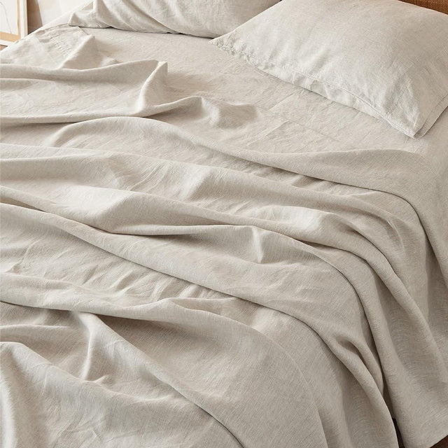 Bedsure Linen Sheets - California King Sheet Sets, Blend from Linen Cotton Bedsheets, Breathable, Durable and Anti-Pilling California King Bed Sheets, Deep Pocket Up to 16 Inches, 4 Pieces, Linen