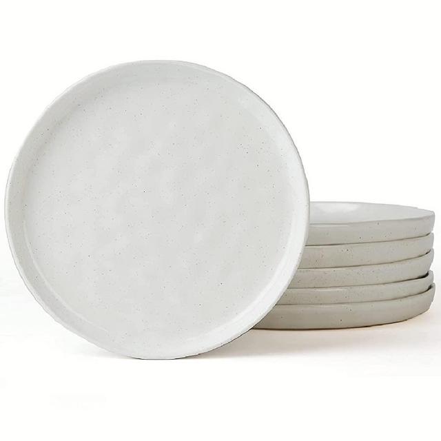 famiware 6 Pieces Dinner Plates, 10.25 inch Plate Set, Scratch Resistant, Stoneware Dinnerware, Kitchen Modern Rustic Serving Dishes, White