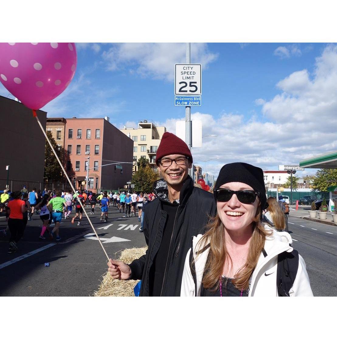 Out with Amy watching Tricia kill it running the NYC Marathon, her first one. Greenpoint, NY