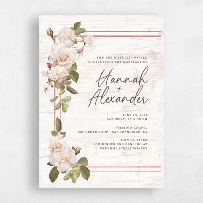 Light Wood, White Wedding Invitation - Quintana Bloom