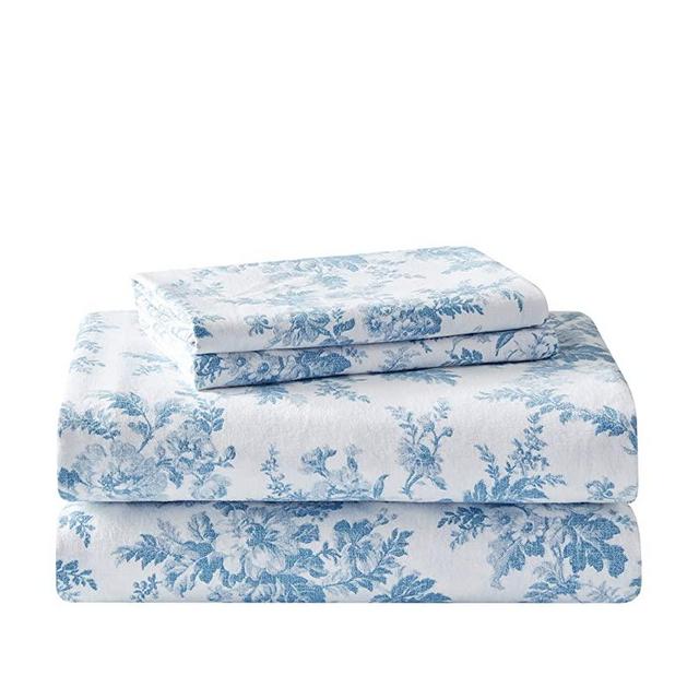 Laura Ashley Home | Flannel Collection Cotton Bedding Sheet Set, Pre-Shrunk & Brushed for Extra Softness, Comfort, and Cozy Feel, King, Victoria Beige