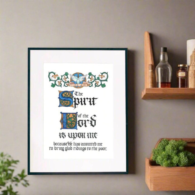 Glad Tidings - Luke 4:18 - Bible Quote Calligraphy, Gift for Confirmation, Baptism, First Communion