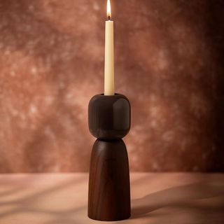Top & Bottom in Wood & Mid Metal Candle Holder, Set of 2