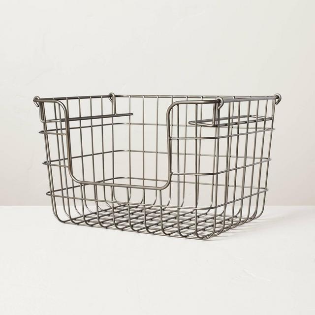 Medium 10"x13"x8" Wire Storage Stacking Basket Pewter - Hearth & Hand™ with Magnolia