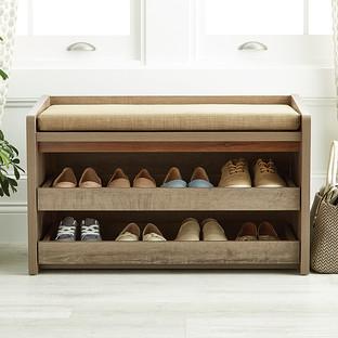 Rustic Driftwood Mercer Entryway Storage Bench