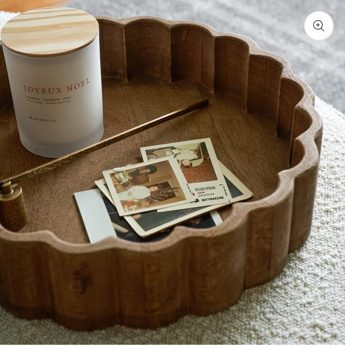 Antiqued Wood Scalloped Tray