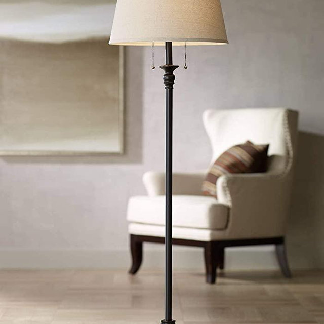 Spenser Traditional Floor Lamp Oiled Bronze Linen Fabric Drum Shade for Living Room Reading Bedroom Office - 360 Lighting