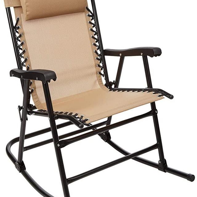 Amazon Basics Outdoor Patio Folding Rocking Chair, Beige