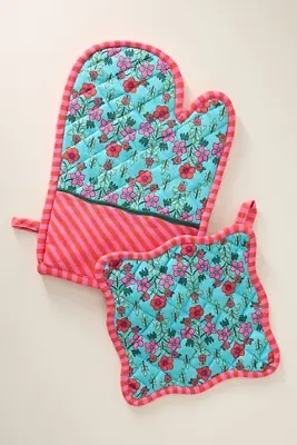 Furbish Studio Block Print Oven Mitt & Pot Holder Set