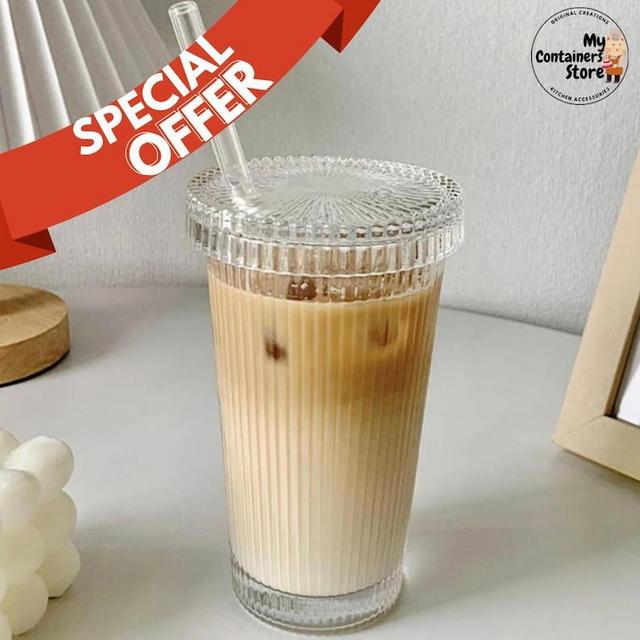 Coffee cup, glass cup, American coffee cup, large cup with glass straw, hot/cold resistant, coffee/tea/water, borosilicate glass