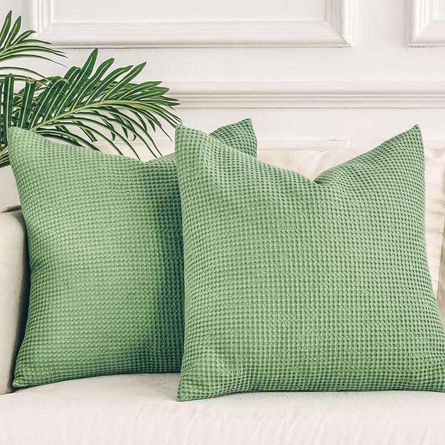 NEXHOME PRO 100% Cotton Waffle Weave Throw Pillow Covers 20x20 Inch Set of 2, Home Decorative Pillow Shams Cases 2 Pack for Bed Couch Sofa Car, No Insert, Sage Green