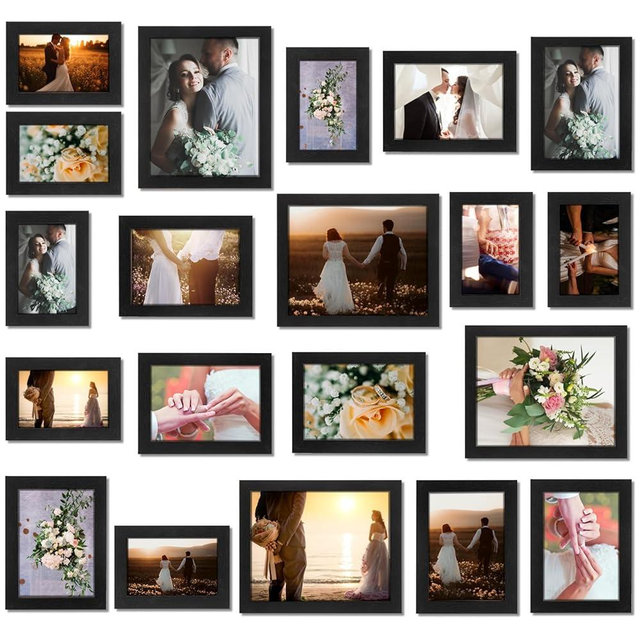 Namalu 20 Pcs Gallery Wall Frames Set Rustic Picture Frames Collage Assorted Photo Wall Decor Pack for Hanging or Tabletop Display Multi Sizes with 8 x 10, 5 x 7, 4 x 6 (Black)