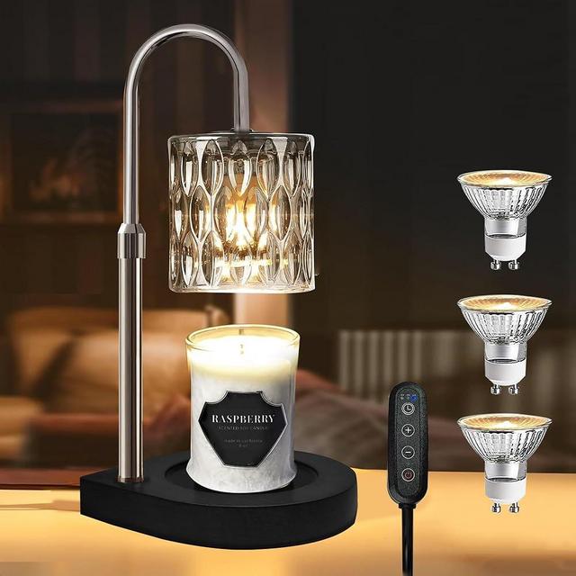 DALUXshop Candle Warmer Lamp with 3 Bulbs, Adjustable Height Dimmable Candle Warmer with 2H/4H/8H Timer, Wax Melts Warmer for Candle Jar, Home Decor Ideal for Women Mother's Day(Black)