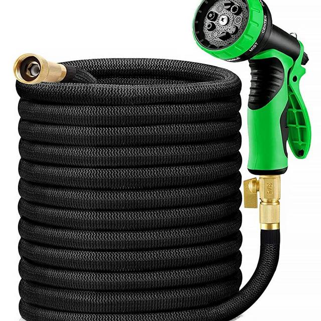 Vorey Expandable Garden Hose 200FT, Flexible Lightweight Water Hose with 9 Function Nozzle Sprayer Expanding Durable Hose with 3/4 Inch Solid Brass Fittings, Black