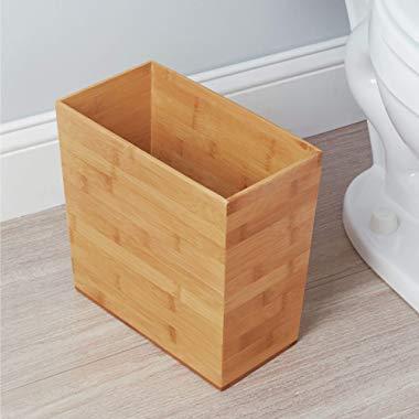 iDesign Formbu Wood Wastebasket, Small Square Trash Can for Bathroom, Bedroom, Dorm, College, Office, 10.5" x 5.75" x 10", Bamboo