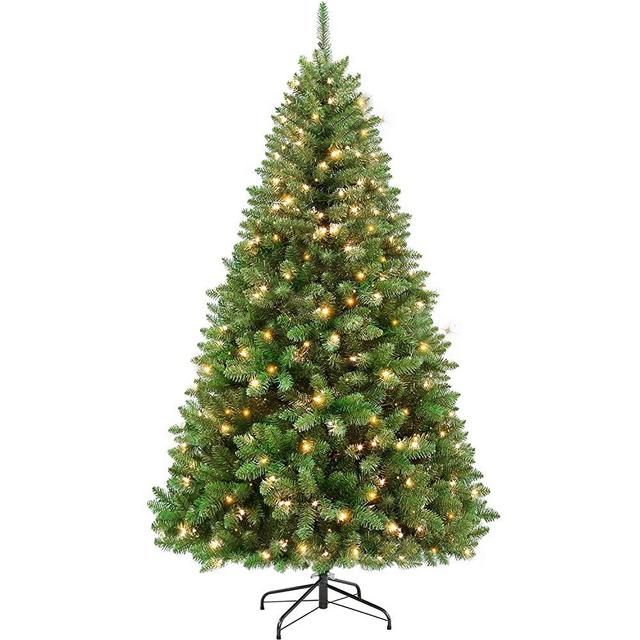 Hykolity 7.5 ft Prelit Christmas Tree, Artificial Christmas Tree with 400 Warm White Lights, 1450 Tips, Metal Stand and Hinged Branches