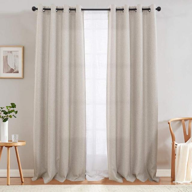 jinchan Curtains for Bedroom Linen Textured Room Darkening Drapes 84 inch Long Living Room Curtain in Greyish Beige One Panel