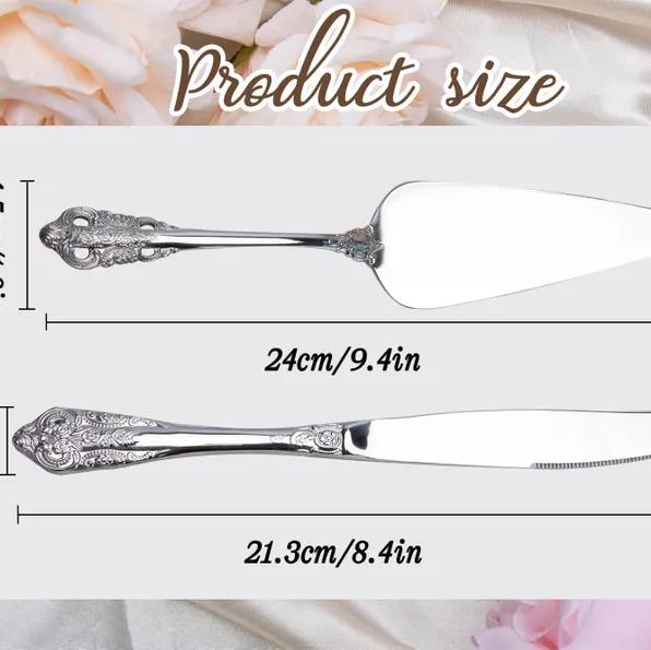 Personalized Wedding Cake Cutting Set: Engraved Cake Knife & Server - Silver, F2