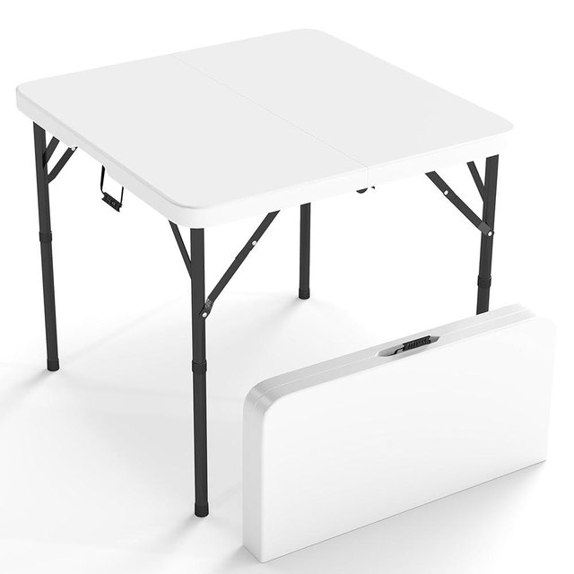 Real Relax Folding Table, 34" Square Portable Card Table with Handle and Removable Legs for Indoor Outdoor Picnic Party BBQ Camping Wedding,White