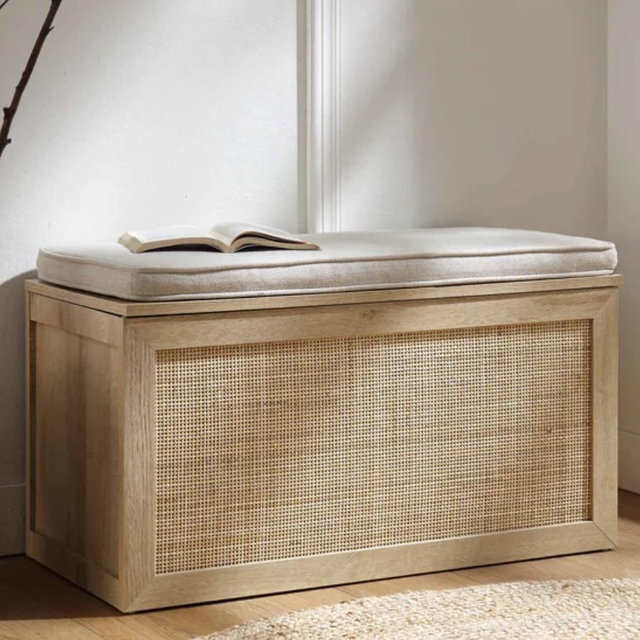 Frances Woven Rattan Double Storage Stool with Cushion, Natural