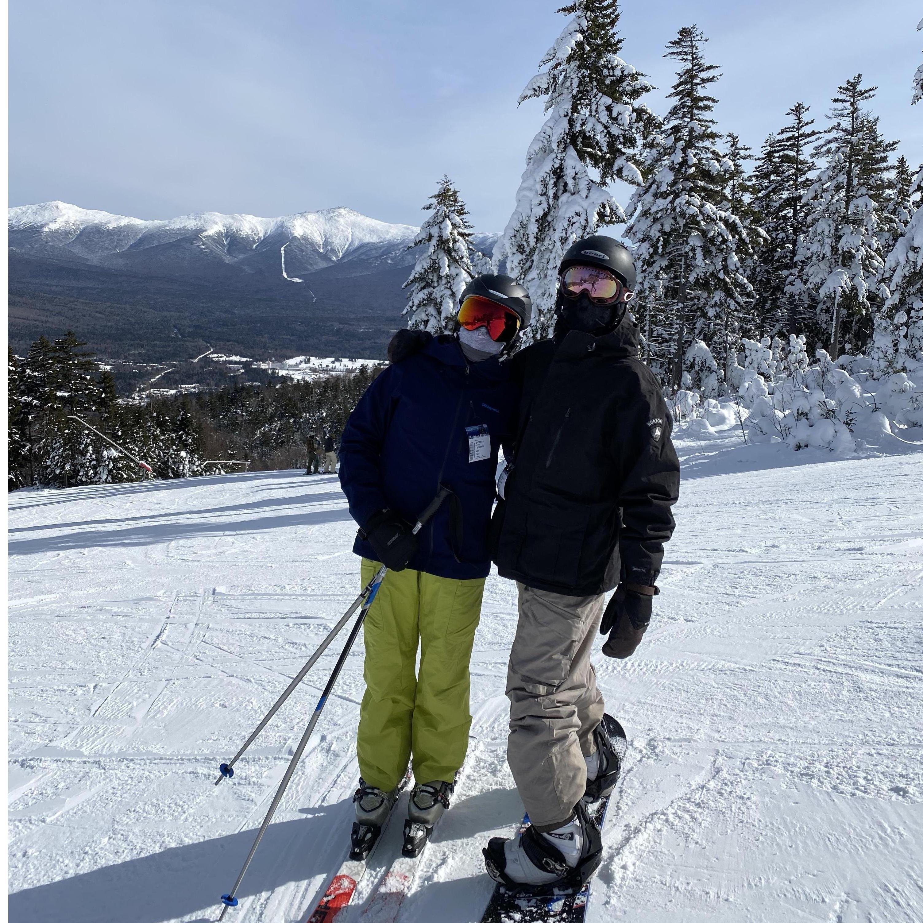 Skiing at Bretton Woods, NH overlooking Mt. Washington.