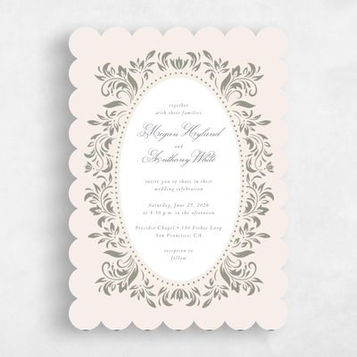 Green Scalloped Wedding Invitation - Palais Portrait