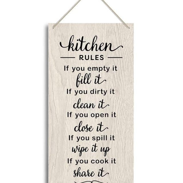 HiLus Rustic Kitchen Sign, Funny Farmhouse Kitchen Decor, Wooden Wall Art Sign, 12" x 6" x0.12" inches