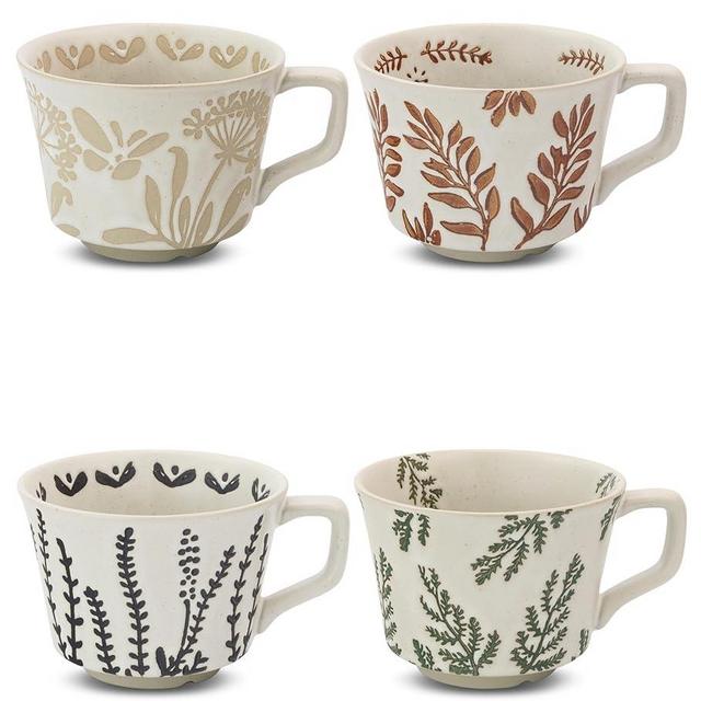 LINVIA Ceramic Coffee Mug Set of 4, 11 oz Novelty Unique Tea Cup with Big Handle, Perfect for Mocha Latte Cappuccino Espresso, Best Gifts for Women and Men, Butterfly Grass Ivy and Leaf