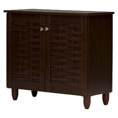 Winda Modern and Contemporary 2-Door Wooden Entryway Shoes Storage Cabinet - Dark Brown - Baxton Studio