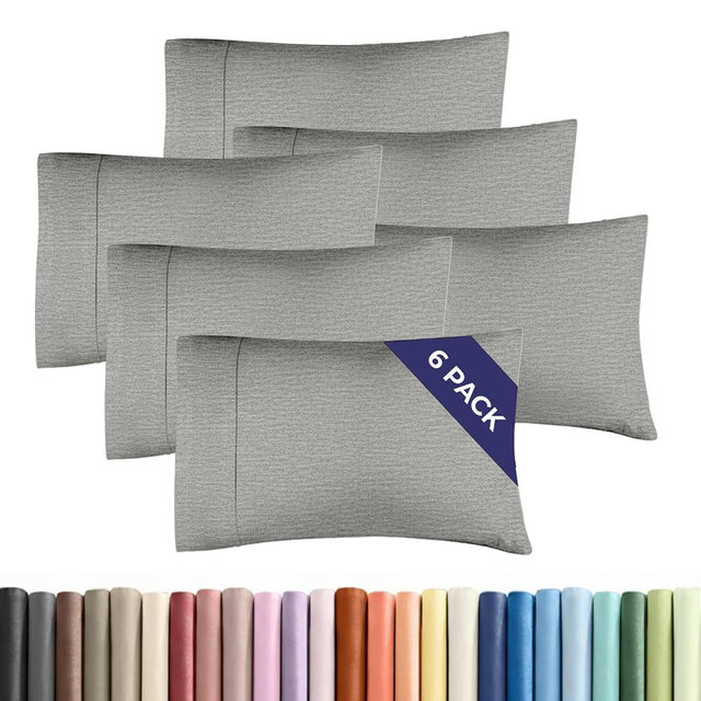 Queen Pillow Cases Set of 6 - Ultra Soft Hotel Quality Pillowcase Covers - Comfy & Wrinkle Free - Shrink, Stain and Fade Resistant - Machine Washable Pillow Protectors - 6 Piece Set - Heathered Grey