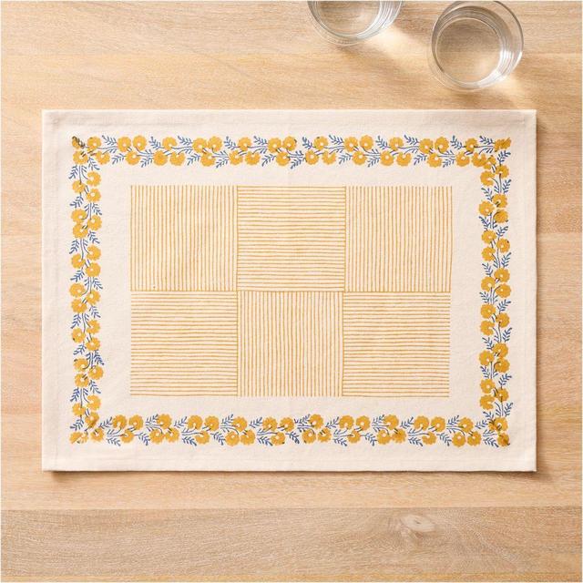 Shikha Block-printed Cotton Table Placemat, Set of 2, Chartreuse